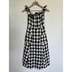 Reformation 100% Linen Black & White Gingham Midi Dress Sz 4 Off-Shoulder